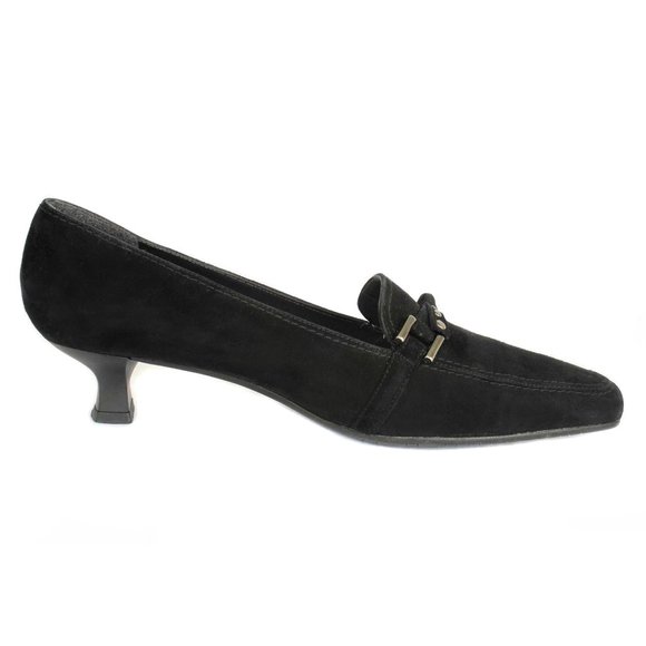 STUART WEITZMAN Black Suede Kitten Heel Loafers Size 7 1/2 - Picture 3 of 6